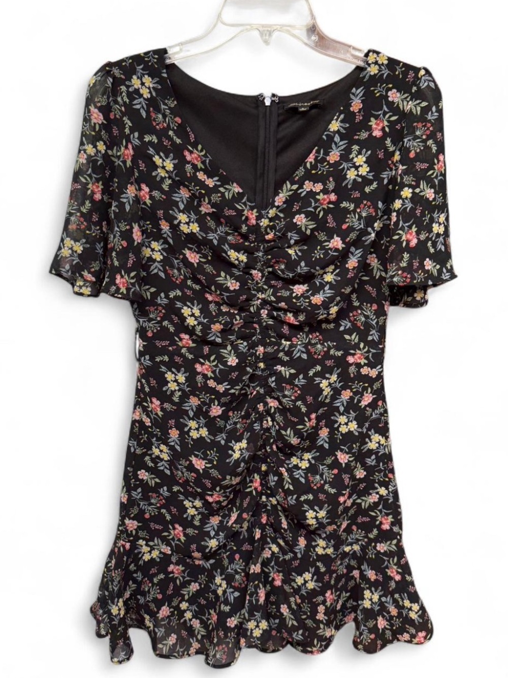 Shinestar Floral Ruched Front Dress S Cottagecore Coquette Romantic Chiffon Mini